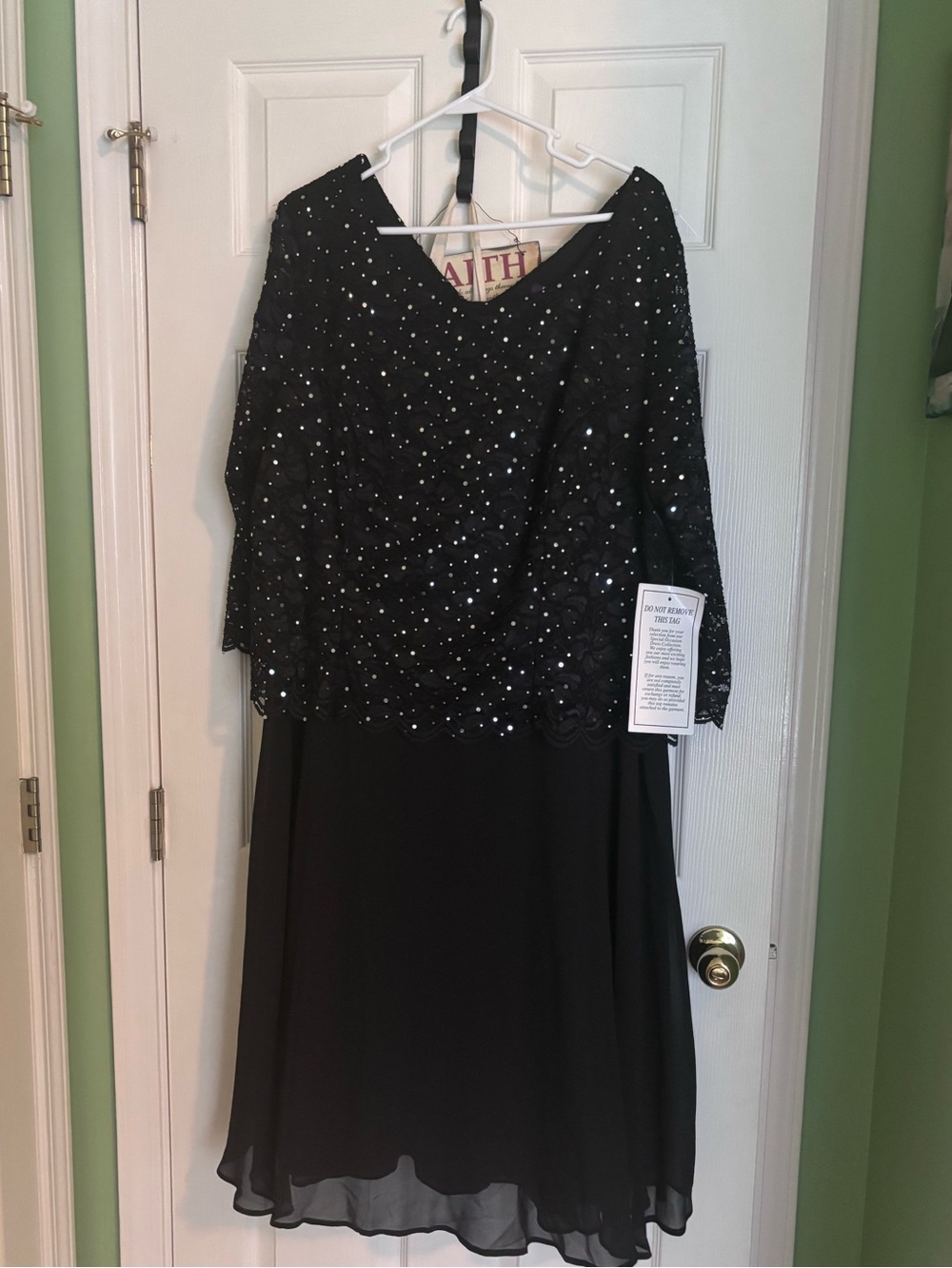 Roaman's Black Embellished Long-Sleeve Evening Dress